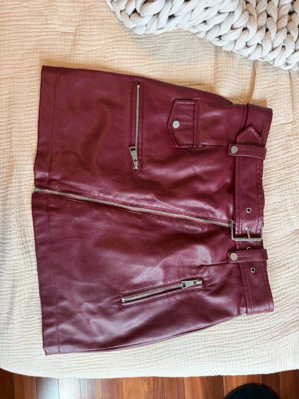 Avec Les Filles Burgundy Leather Skirt Size Small